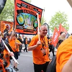 TUC's New Deal demo in central London, Saturday 12 May. GMB activists were marching for an end to zero hours contacts, an end to neglect of our public services and an end to Tory austerity.